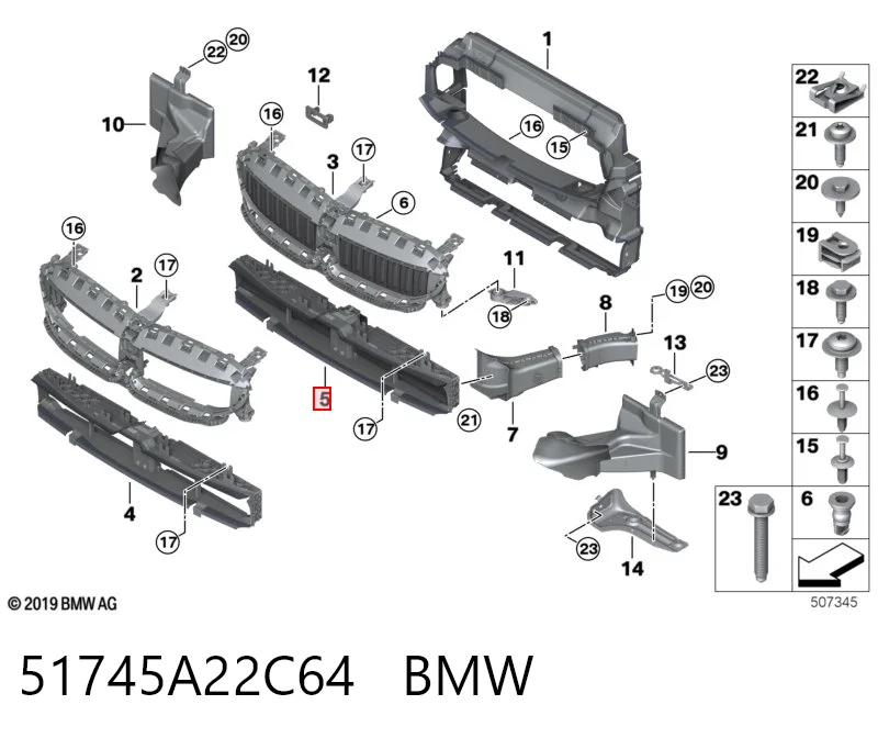 51745A22C64 BMW Perciana de conduto de ar