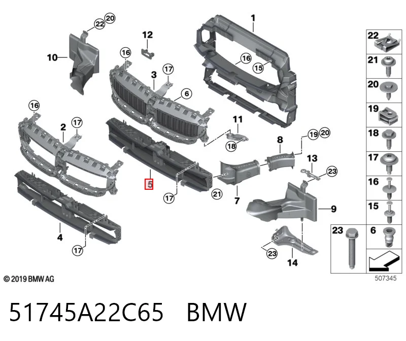 51745A22C65 BMW Perciana do radiador de esfriamento