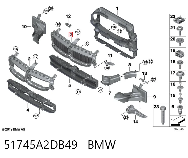 51745A2DB49 BMW Perciana do radiador de esfriamento