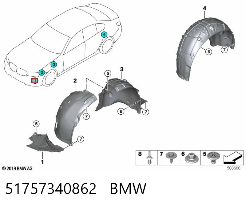 51757340862 BMW Escudo protetor contra o barro dianteiro direito do pára-lama traseiro