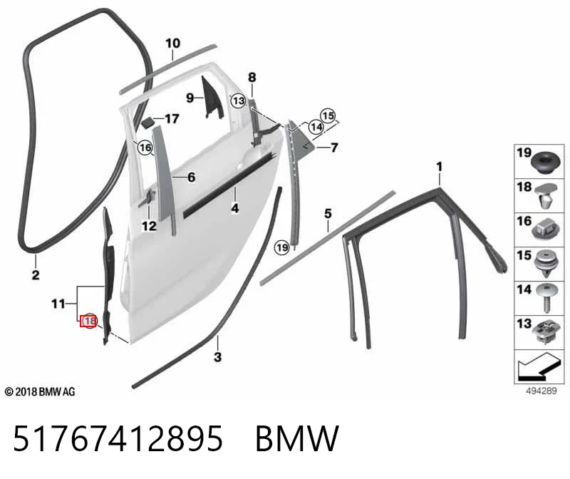 51767412895 BMW Cápsula (prendedor) de fixação do forro do pára-choque do pára-lama dianteiro