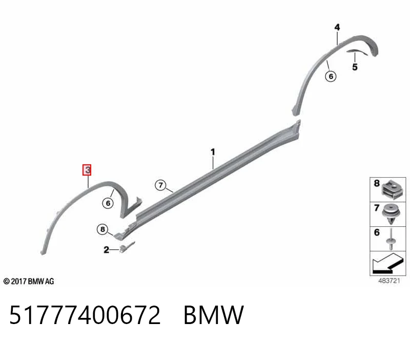 51777400672 BMW Expansor (placa sobreposta) de arco do pára-lama dianteiro direito