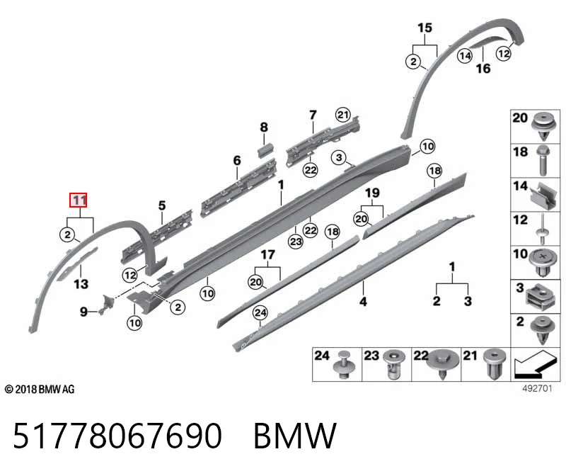 51778067690 BMW Expansor (placa sobreposta) de arco do pára-lama dianteiro direito