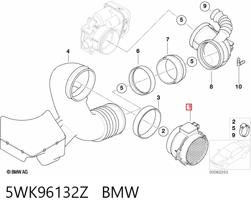 5WK96132Z BMW Sensor de fluxo (consumo) de ar, medidor de consumo M.A.F. - (Mass Airflow)