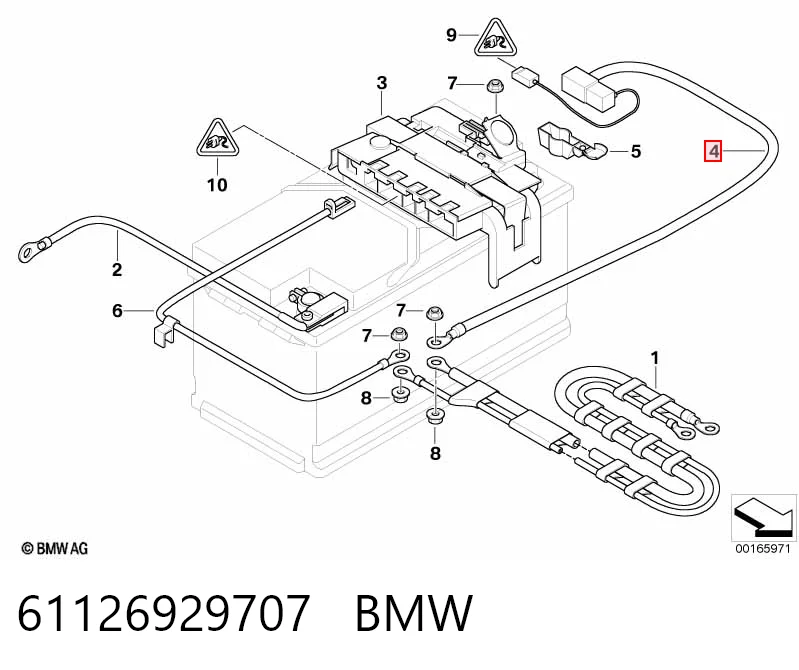 61126929707 BMW Cabo de borne positivo de bateria recarregável (PILHA)