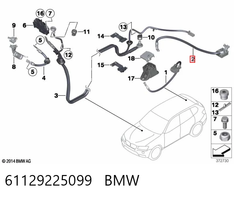 61129225099 BMW Cabo de borne positivo de bateria recarregável (PILHA)