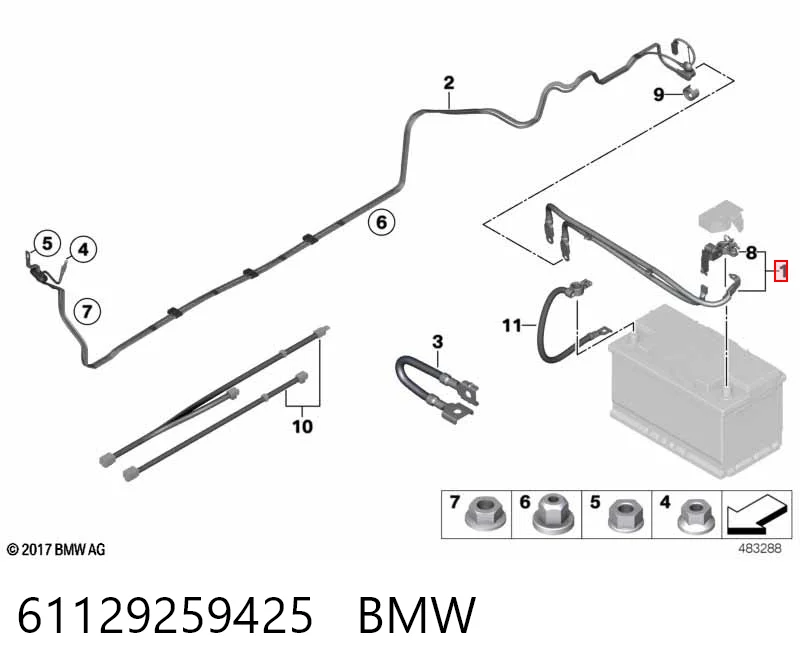61129259425 BMW Cabo de borne positivo de bateria recarregável (PILHA)