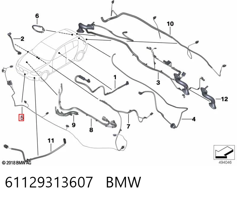 61129313607 BMW Cabo (fio) de sensor de estacionamento do pára-choque dianteiro