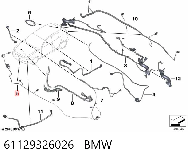 61129326026 BMW Cabo (fio) de sensor de estacionamento do pára-choque dianteiro