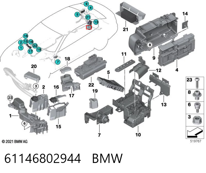 61146802944 BMW Unidade traseira do salão de dispositivos de segurança