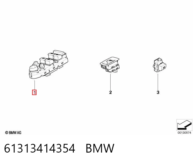 61313414354 BMW Unidade de botões dianteira esquerda de controlo de elevador de vidro