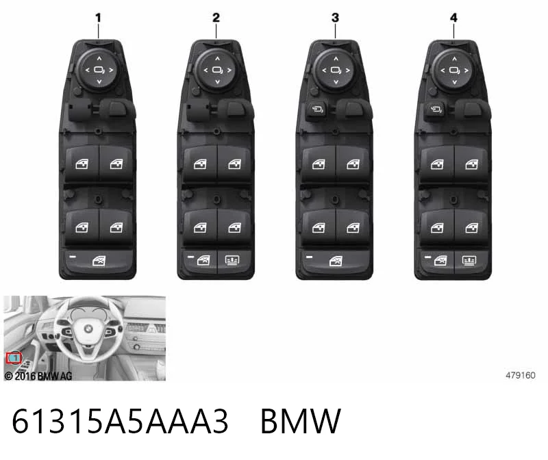 61315A5AAA3 BMW Unidade de botões dianteira esquerda de controlo de elevador de vidro