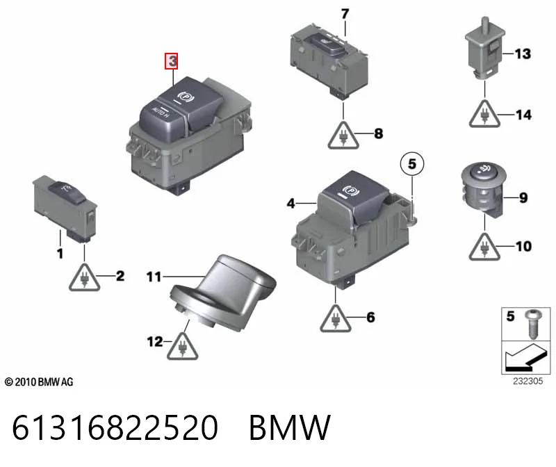 61316822520 BMW Tecla do freio de estacionamento eletromecânico