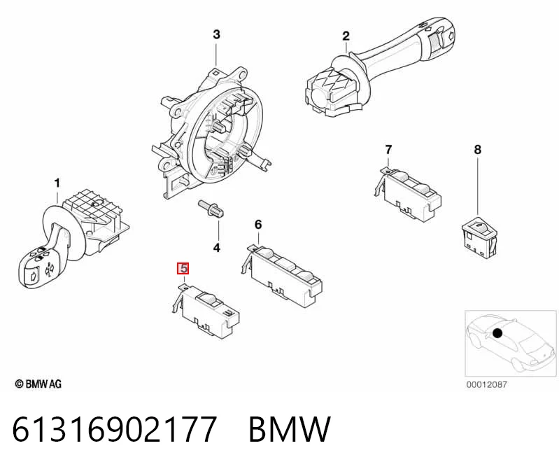 61316902177 BMW Botão dianteiro esquerdo de ativação de motor de acionamento de vidro