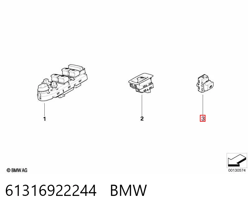 61316922244 BMW Botão dianteiro direito de ativação de motor de acionamento de vidro