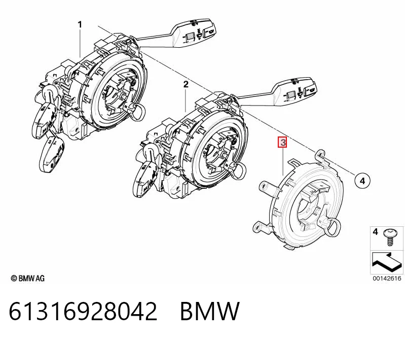 61316928042 BMW Anel AIRBAG de contato, cabo plano do volante