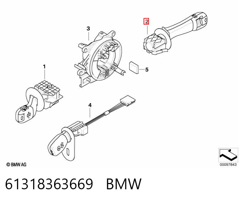 61318363669 BMW Comutador direito instalado na coluna da direção