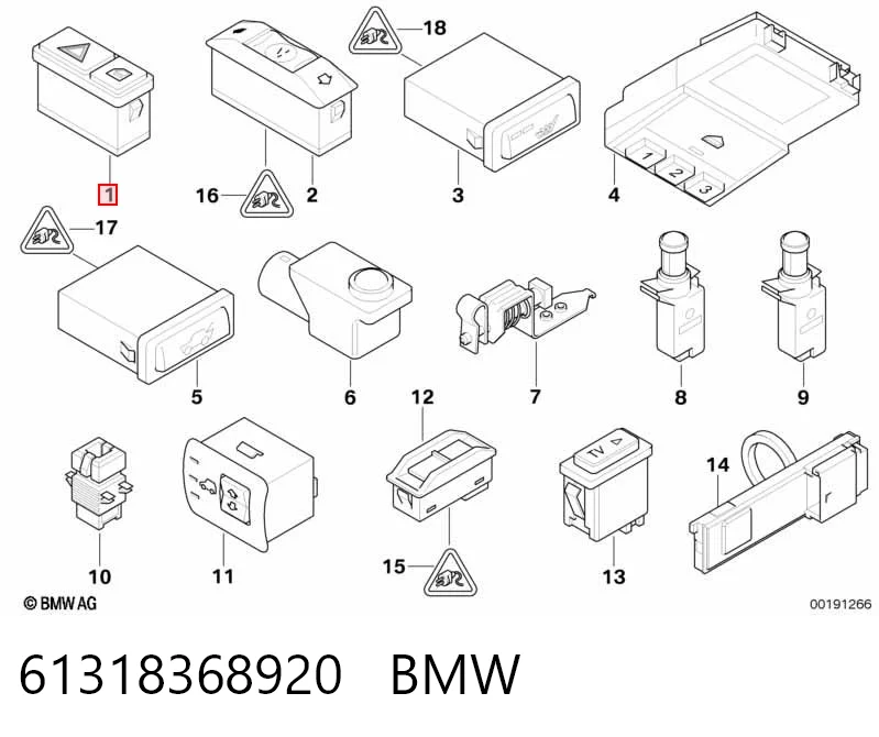 61318368920 BMW Botão de ativação do sinal de emergência