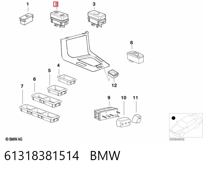 61318381514 BMW Botão dianteiro direito de ativação de motor de acionamento de vidro