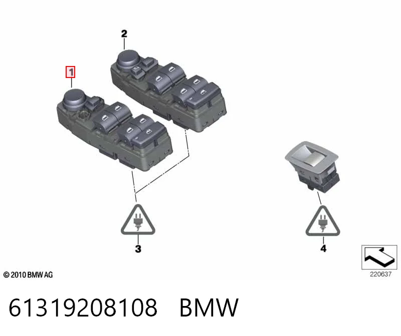 61319208108 BMW Unidade de botões dianteira esquerda de controlo de elevador de vidro