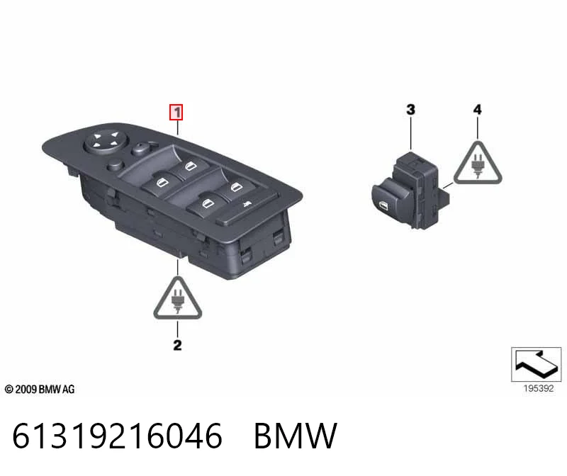61319216046 BMW Unidade de botões dianteira esquerda de controlo de elevador de vidro