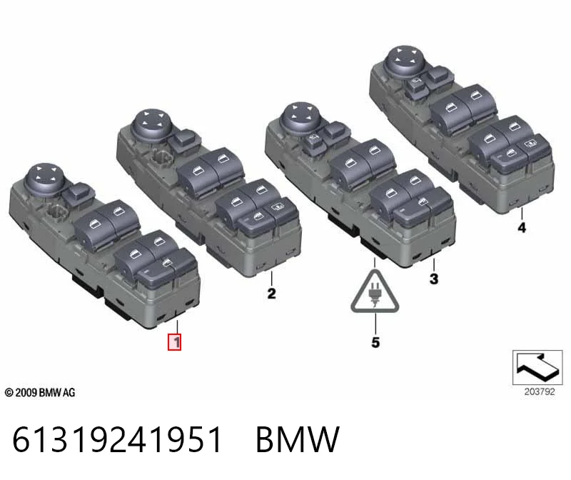 61319241951 BMW Unidade de botões dianteira esquerda de controlo de elevador de vidro
