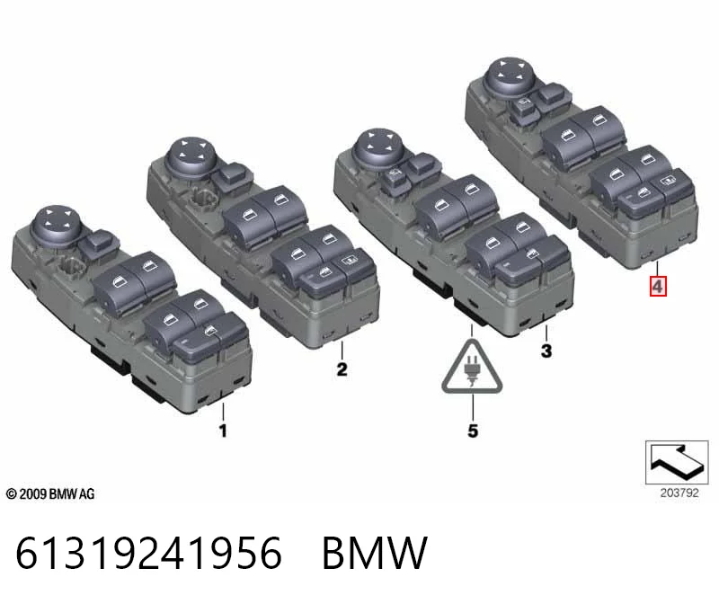 61319241956 BMW Unidade de botões dianteira esquerda de controlo de elevador de vidro