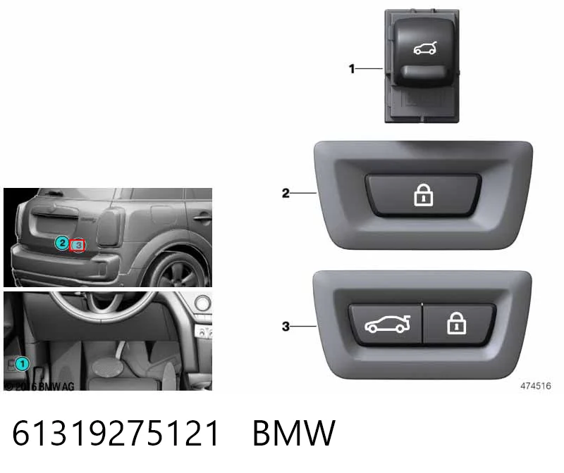 61319275121 BMW Botão de salão de acionamento de tampa de porta-malas (de 3ª/5ª porta (de tampa de alcapão)