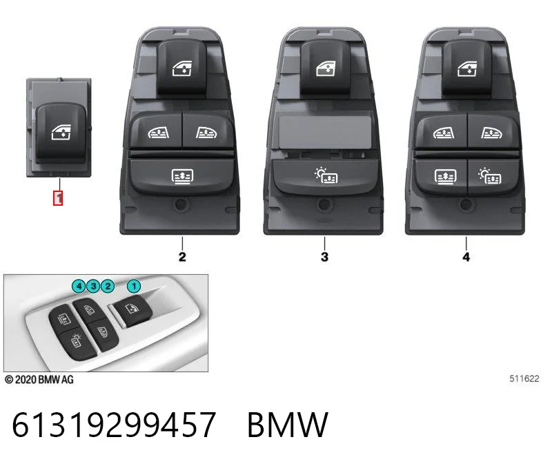 61319299457 BMW Botão dianteiro direito de ativação de motor de acionamento de vidro
