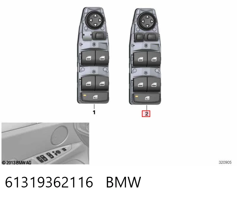 61319362116 BMW Unidade de botões dianteira esquerda de controlo de elevador de vidro