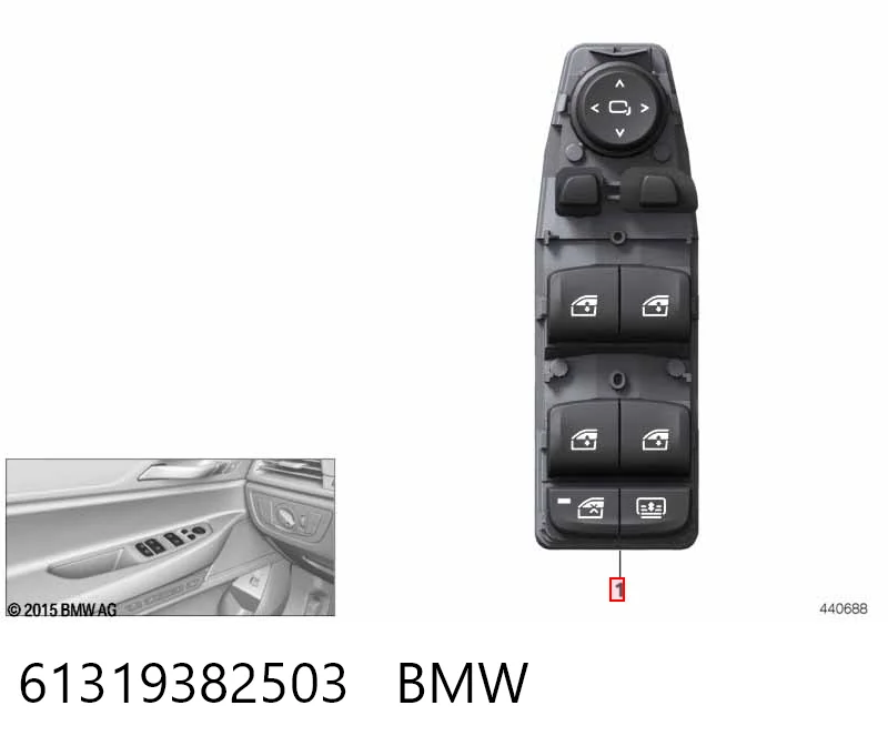 61319382503 BMW Unidade de botões dianteira esquerda de controlo de elevador de vidro
