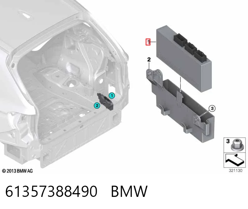 61357388490 BMW Módulo de direção (Centralina eletrônica) de abertura de tampa de porta-malas (de 3ª/5ª porta traseira)