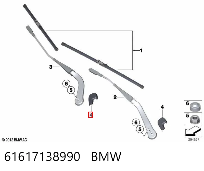 61617138990 BMW Tampão de porca de fixação do braço dianteiro de limpador de pára-brisa