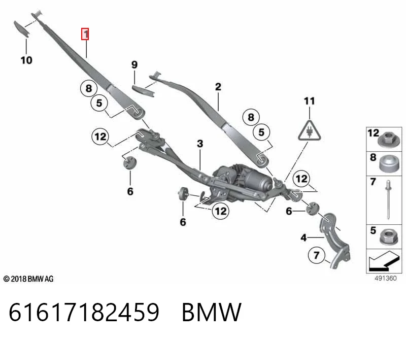 61617182459 BMW Braço de limpa-pára-brisas do pára-brisas