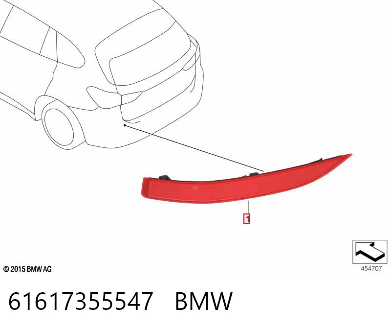 61617355547 BMW Retrorrefletor (refletor) do pára-choque traseiro esquerdo
