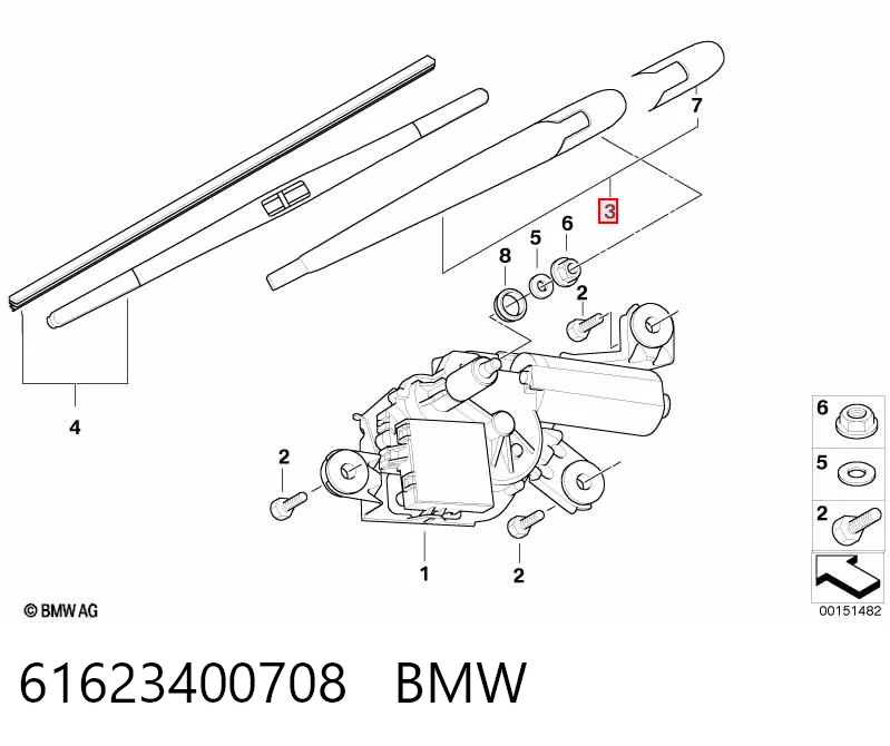 61623400708 BMW Braço de limpa-pára-brisas de vidro traseiro