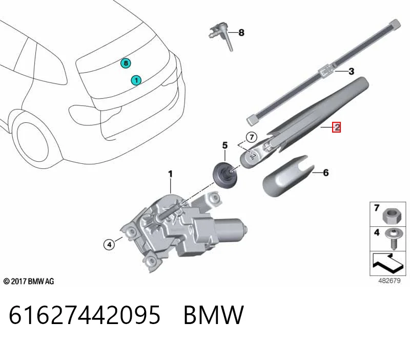 61627442095 BMW Braço de limpa-pára-brisas de vidro traseiro