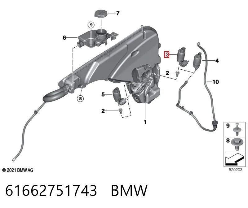 61662751743 BMW Bomba de motor de fluido para lavador de vidro dianteiro/traseiro
