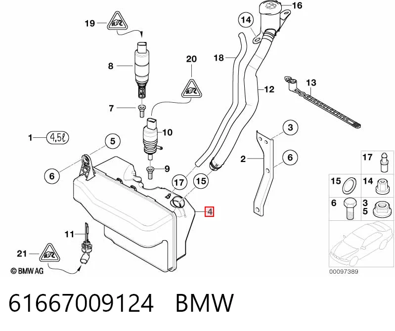 Tanque de fluido para lavador de vidro para BMW 7  E65, E66, E67