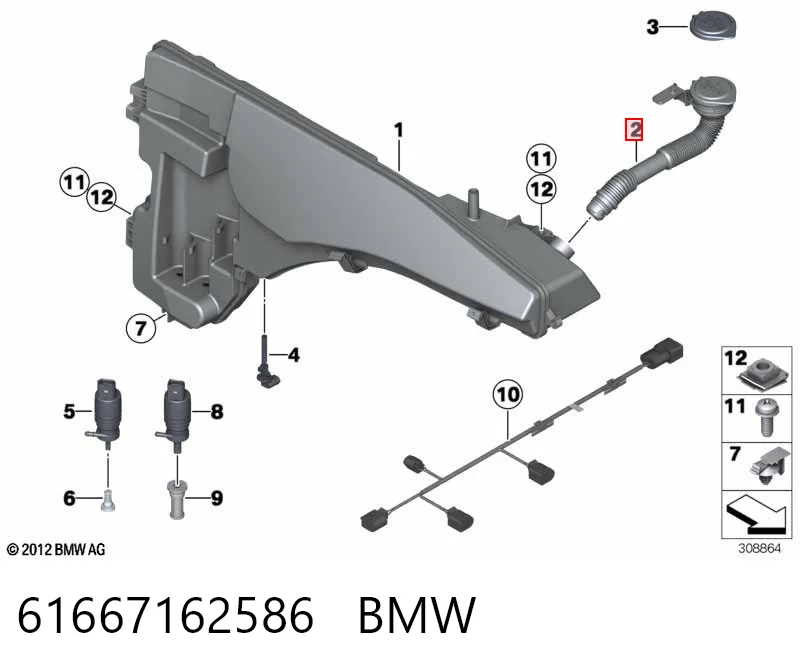 61667162586 BMW Gargalo do tanque de fluido para lavador