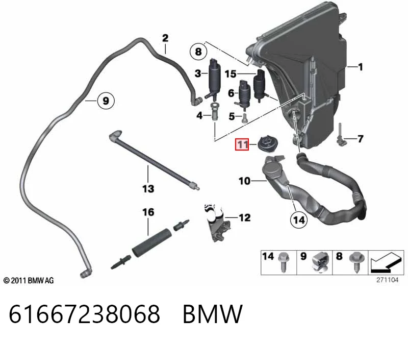 61667238068 BMW Tampa de tanque de fluido para lavador