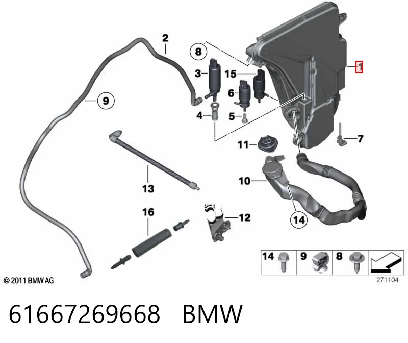 61667269668 BMW Tanque de fluido para lavador de vidro