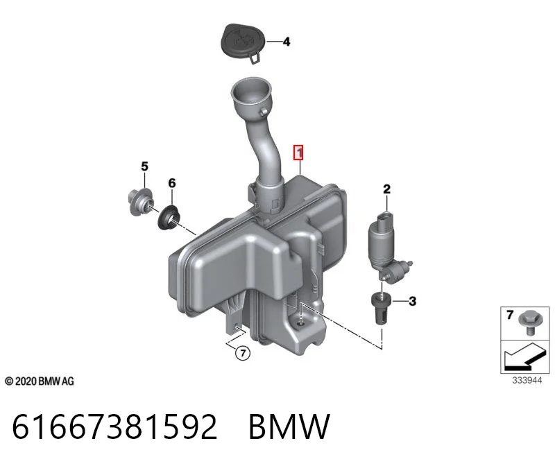 61667381592 BMW Tanque de fluido para lavador de vidro