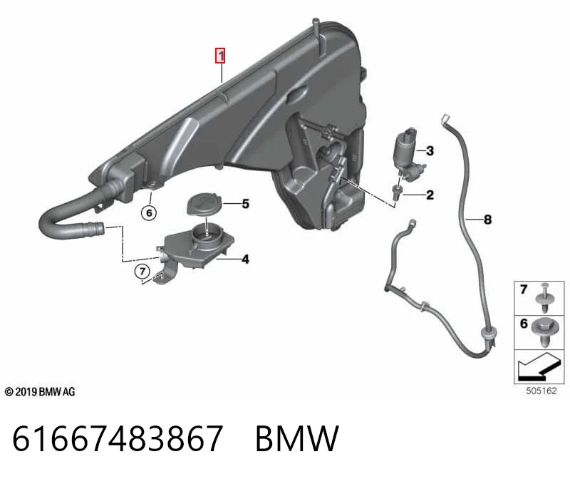 61667483867 BMW Tanque de fluido para lavador de vidro