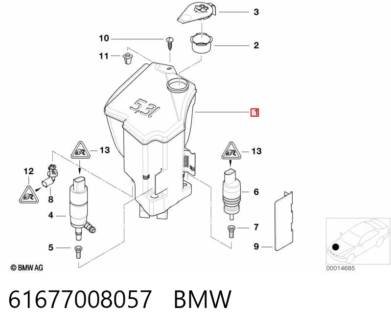 61677008057 BMW Tanque de fluido para lavador das luzes
