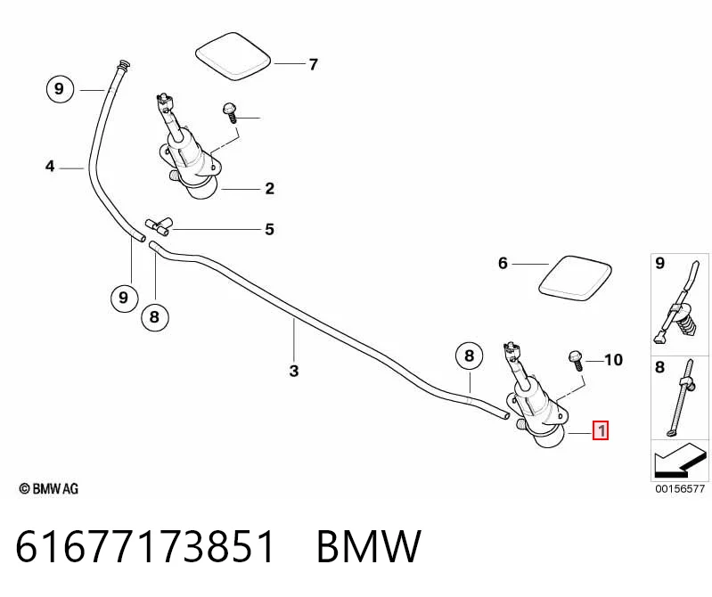 61677173851 BMW Injetor de fluido para lavador da luz dianteira esquerda