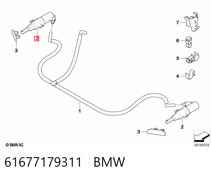 61677179311 BMW Suporte do injetor de fluido para lavador das luzes (cilindro de elevação)