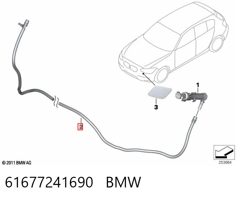 61677241690 BMW Mangueira de fluido para lavador das luzes