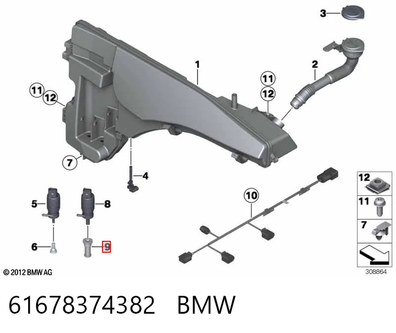 61678374382 BMW Filtro de malha de bomba de fluido para lavador de vidro