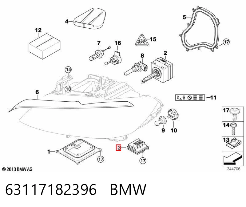 63117182396 BMW Módulo de direção (Centralina eletrônica) de iluminação adativa